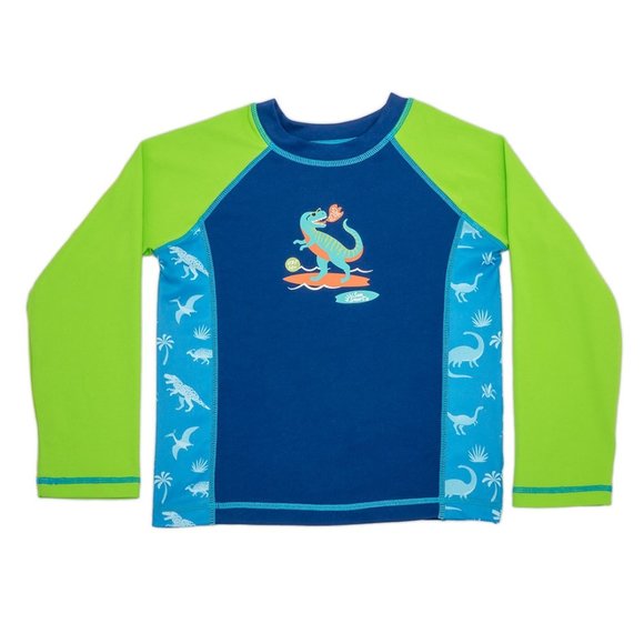 Sun Smart Kids Swim Tee Shirt Rash Guard UPF 50+, Surfing Dinosaur, Medium NWT - Picture 1 of 4